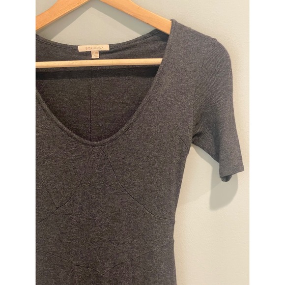 Bordeaux‎ Gray Maxi Dress V Neck Short Sleeve Casual Knit Flowy Flared - Picture 4 of 7